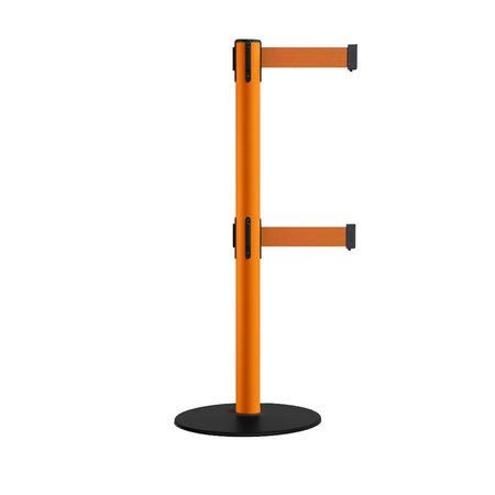 MONTOUR LINE Retractable Dbl Belt 2.5" Orange Post , Low Base, 11' Orange Belt MSX630D-OR-OR-110